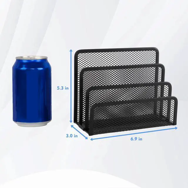 Alt view image 2 of 7 - Desk Mail Organizer, Office Small Desktop Metal Mesh Envelope Letter Sorter Paper File Holder Organizer with 3 Vertical Upright Compartments, Black 1 Pack