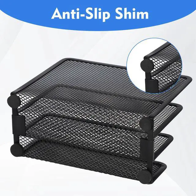 Alt view image 4 of 7 - Desk Mail Organizer, Office Small Desktop Metal Mesh Envelope Letter Sorter Paper File Holder Organizer with 3 Vertical Upright Compartments, Black 1 Pack