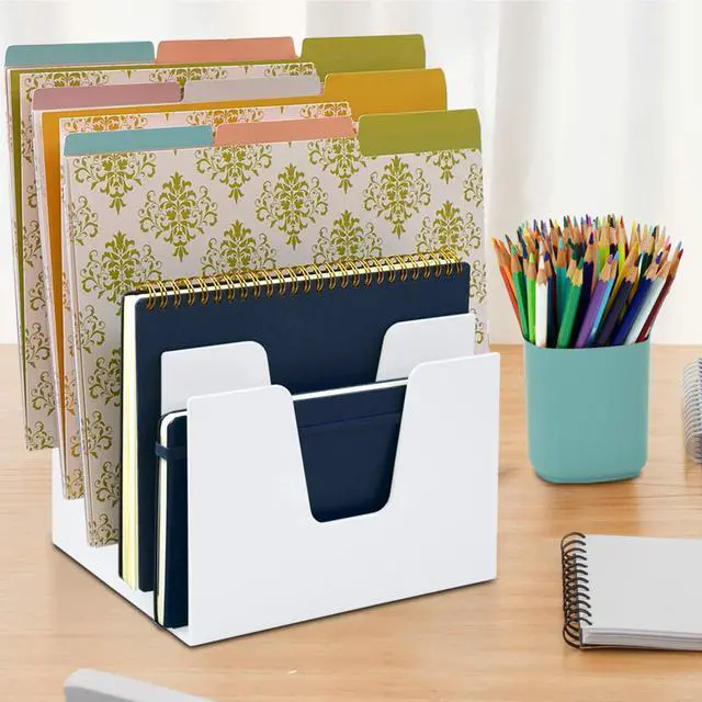Alt view image 5 of 7 - 5 Section Incline File Sorter Organizer, Mail, Folder, Letter Desk Organizer, Rack for Office Organization Desktop (Plastic) (White Color)