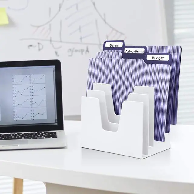Alt view image 2 of 7 - 5 Section Incline File Sorter Organizer, Mail, Folder, Letter Desk Organizer, Rack for Office Organization Desktop (Plastic) (White Color)