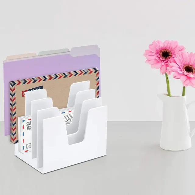 Alt view image 3 of 7 - 5 Section Incline File Sorter Organizer, Mail, Folder, Letter Desk Organizer, Rack for Office Organization Desktop (Plastic) (White Color)