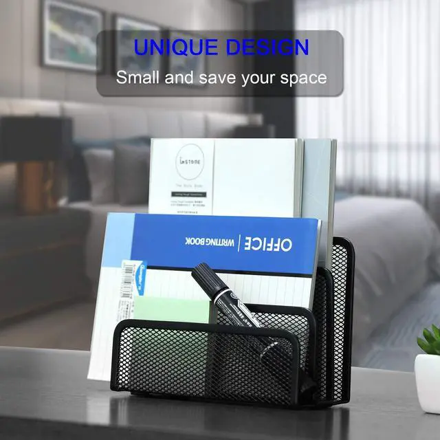 Alt view image 5 of 7 - Desk Mail Organizer, File Holder Letter Sorter with 3 Vertical Upright Metal Mesh Compartments Document, Filing, Folders, Mail, Paper Organizer for Home or Office Desktop (1PCS)