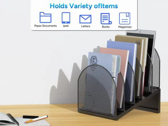 Alt view image 7 of 7 - Desktop File Organizer, Desk Organizer with 5 Compartments, Paper Organizer for Desk, Workspace Organizers for Office Supplies (Black, Inclined Style)