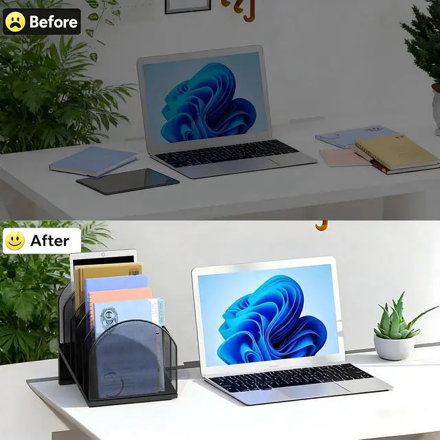 Alt view image 2 of 7 - Desktop File Organizer, Desk Organizer with 5 Compartments, Paper Organizer for Desk, Workspace Organizers for Office Supplies (Black, Inclined Style)