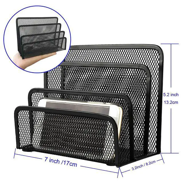 Alt view image 2 of 7 - Desk Mail Organizer, File Holder Letter Sorter with 3 Vertical Upright Metal Mesh Compartments Document, Filing, Folders, Mail, Paper Organizer for Home or Office Desktop (1PCS)