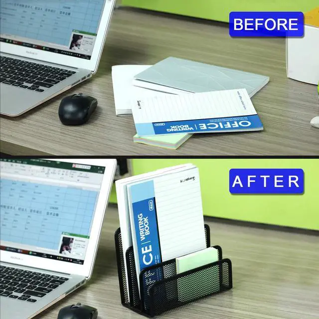 Alt view image 6 of 7 - Desk Mail Organizer, File Holder Letter Sorter with 3 Vertical Upright Metal Mesh Compartments Document, Filing, Folders, Mail, Paper Organizer for Home or Office Desktop (1PCS)