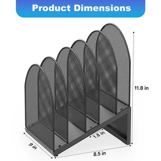 Alt view image 4 of 7 - Desktop File Organizer, Desk Organizer with 5 Compartments, Paper Organizer for Desk, Workspace Organizers for Office Supplies (Black, Inclined Style)