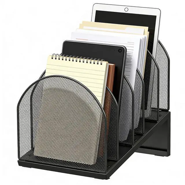 Main image of Desktop File Organizer, Desk Organizer with 5 Compartments, Paper Organizer for Desk, Workspace Organizers for Office Supplies (Black, Inclined Style)