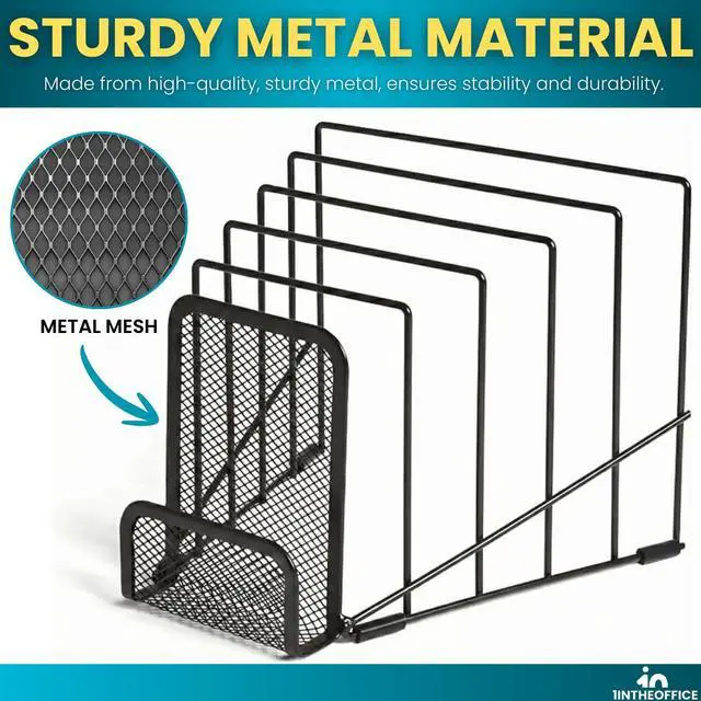 Alt view image 3 of 6 - Metal Incline Desktop File Sorter, Wire File Organizer, Multi Step File Organizer, Black Wire Mesh Step Sorter, Wire File Rack