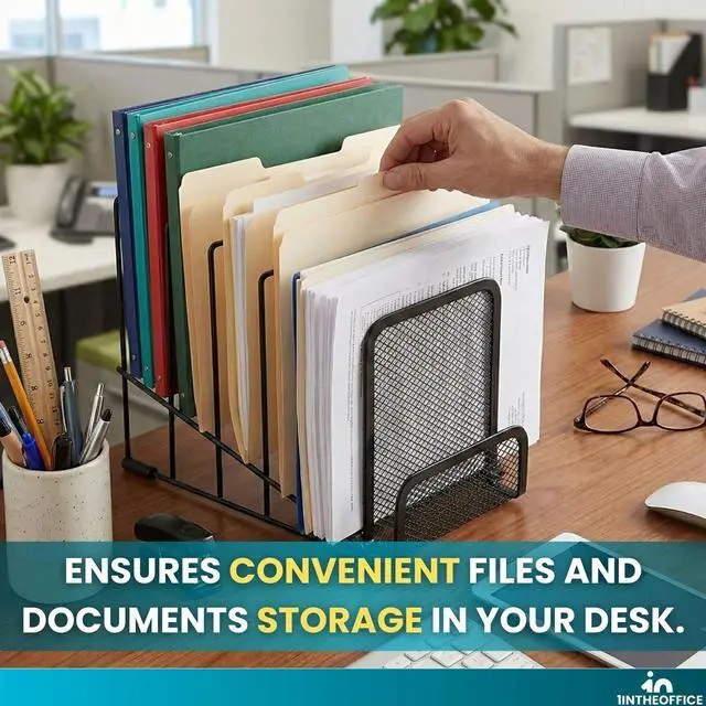 Alt view image 6 of 6 - Metal Incline Desktop File Sorter, Wire File Organizer, Multi Step File Organizer, Black Wire Mesh Step Sorter, Wire File Rack