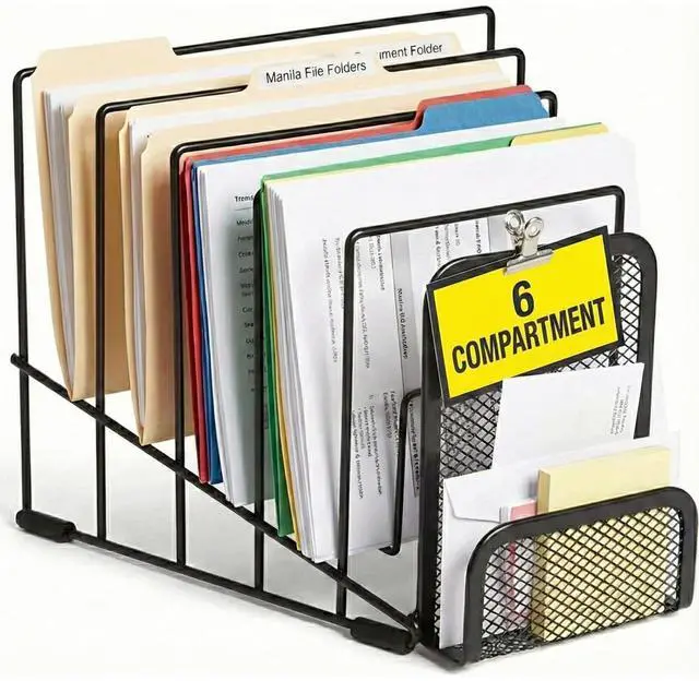 Main image of Metal Incline Desktop File Sorter, Wire File Organizer, Multi Step File Organizer, Black Wire Mesh Step Sorter, Wire File Rack