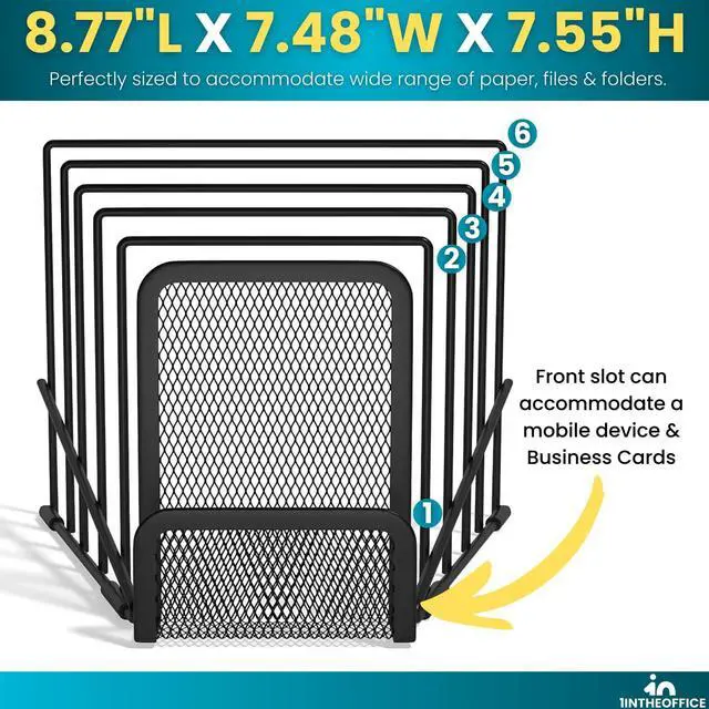 Alt view image 4 of 6 - Metal Incline Desktop File Sorter, Wire File Organizer, Multi Step File Organizer, Black Wire Mesh Step Sorter, Wire File Rack