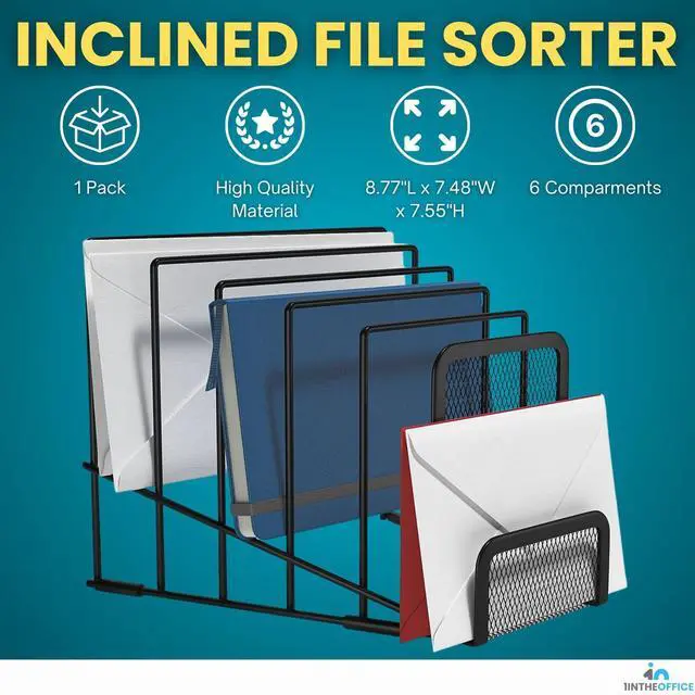 Alt view image 2 of 6 - Metal Incline Desktop File Sorter, Wire File Organizer, Multi Step File Organizer, Black Wire Mesh Step Sorter, Wire File Rack