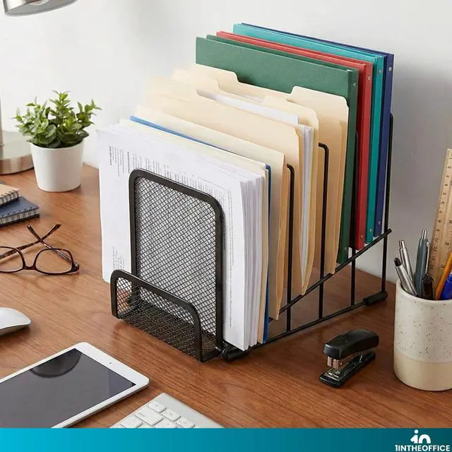 Alt view image 5 of 6 - Metal Incline Desktop File Sorter, Wire File Organizer, Multi Step File Organizer, Black Wire Mesh Step Sorter, Wire File Rack