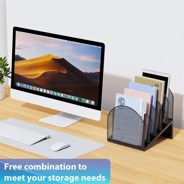 Alt view image 5 of 7 - Desktop File Organizer, Desk Organizer with 5 Compartments, Paper Organizer for Desk, Workspace Organizers for Office Supplies (Black, Inclined Style)