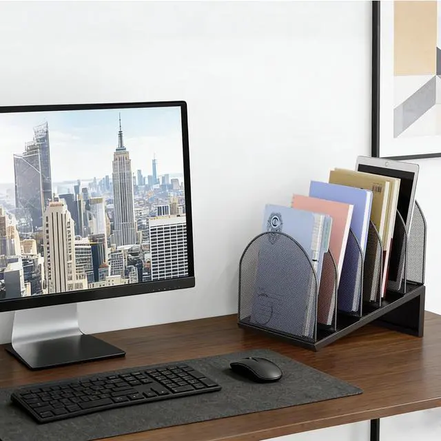 Alt view image 3 of 7 - Desktop File Organizer, Desk Organizer with 5 Compartments, Paper Organizer for Desk, Workspace Organizers for Office Supplies (Black, Inclined Style)