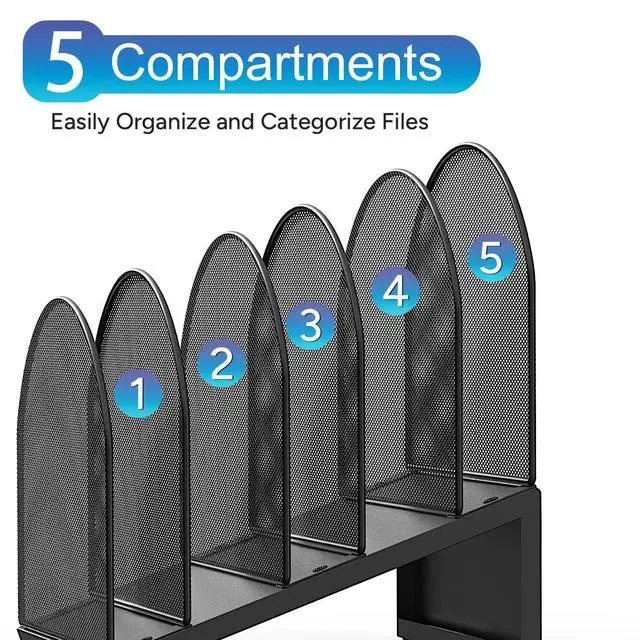 Alt view image 6 of 7 - Desktop File Organizer, Desk Organizer with 5 Compartments, Paper Organizer for Desk, Workspace Organizers for Office Supplies (Black, Inclined Style)