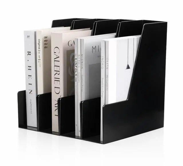 Main image of Vertical Magazine File Holder, Desk Organizer and Storage for Magazines, Binders, Notebooks, Envelopes, Multi-Purpose Desktop File Organizer for Home, Office & Classroom, 4 Pack, Black