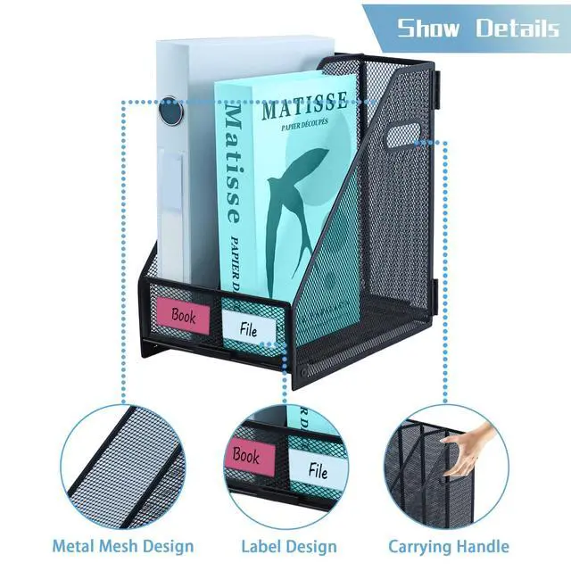 Alt view image 3 of 7 - Desk Organizers Metal Magazine File Holder Racks Desktop Folder Storage Binder Organiser Document Organization for Home Office & Classroom,2 Vertical Compartments