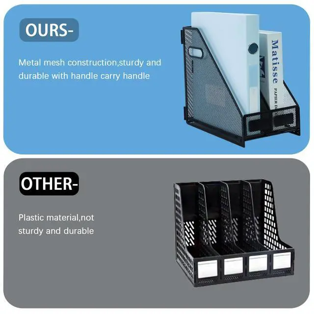 Alt view image 4 of 7 - Desk Organizers Metal Magazine File Holder Racks Desktop Folder Storage Binder Organiser Document Organization for Home Office & Classroom,2 Vertical Compartments