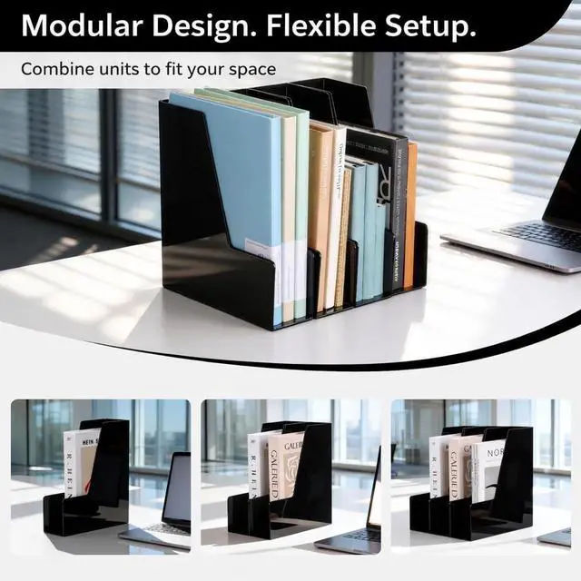 Alt view image 6 of 7 - Vertical Magazine File Holder, Desk Organizer and Storage for Magazines, Binders, Notebooks, Envelopes, Multi-Purpose Desktop File Organizer for Home, Office & Classroom, 4 Pack, Black