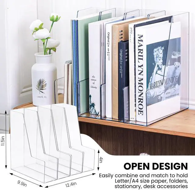 Alt view image 2 of 7 - Vertical Magazine File Holder, Clear File Organizer Desk Organizer and Storage Bins Holding for Magazines, Binders, Notebooks, Envelopes, Plastic Office Organization and Storage for Desk, 4 pack