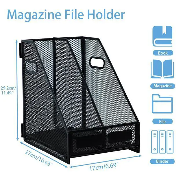 Alt view image 2 of 7 - Desk Organizers Metal Magazine File Holder Racks Desktop Folder Storage Binder Organiser Document Organization for Home Office & Classroom,2 Vertical Compartments