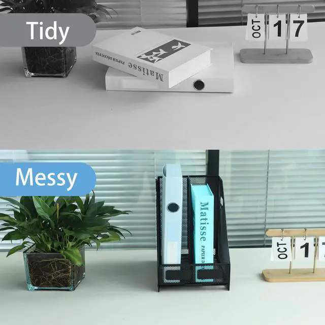 Alt view image 5 of 7 - Desk Organizers Metal Magazine File Holder Racks Desktop Folder Storage Binder Organiser Document Organization for Home Office & Classroom,2 Vertical Compartments