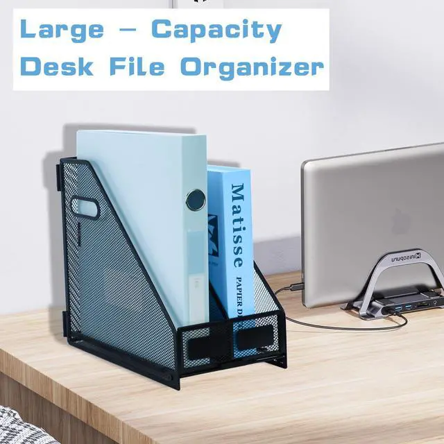 Alt view image 6 of 7 - Desk Organizers Metal Magazine File Holder Racks Desktop Folder Storage Binder Organiser Document Organization for Home Office & Classroom,2 Vertical Compartments