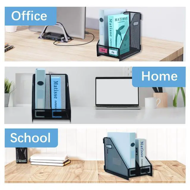 Alt view image 7 of 7 - Desk Organizers Metal Magazine File Holder Racks Desktop Folder Storage Binder Organiser Document Organization for Home Office & Classroom,2 Vertical Compartments