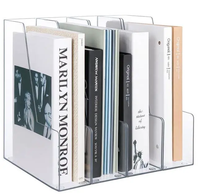Main image of Vertical Magazine File Holder, Clear File Organizer Desk Organizer and Storage Bins Holding for Magazines, Binders, Notebooks, Envelopes, Plastic Office Organization and Storage for Desk, 4 pack