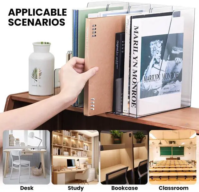 Alt view image 4 of 7 - Vertical Magazine File Holder, Clear File Organizer Desk Organizer and Storage Bins Holding for Magazines, Binders, Notebooks, Envelopes, Plastic Office Organization and Storage for Desk, 4 pack