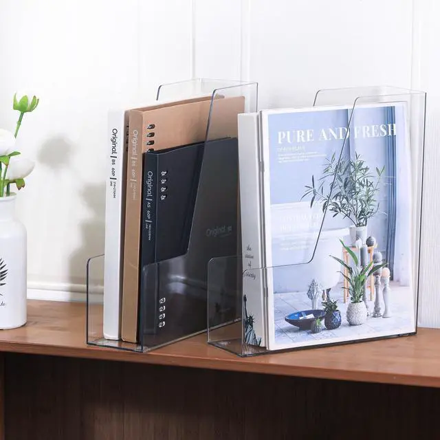 Alt view image 7 of 7 - Vertical Magazine File Holder, Clear File Organizer Desk Organizer and Storage Bins Holding for Magazines, Binders, Notebooks, Envelopes, Plastic Office Organization and Storage for Desk, 4 pack