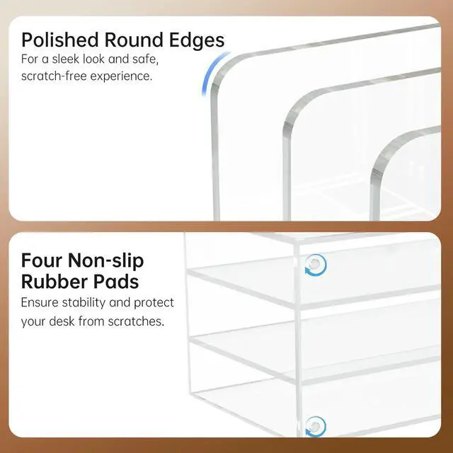 Alt view image 4 of 7 - Acrylic Desk Organizer Book Organizer, Magazine File Holder, Vertical File Organizer Stand File Folder Holder, Mail Organizer Countertop Mail Sorter File Sorter, Clear Book Ends Book Holder