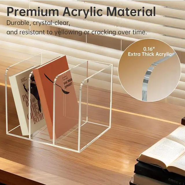 Alt view image 3 of 7 - Acrylic Desk Organizer Book Organizer, Magazine File Holder, Vertical File Organizer Stand File Folder Holder, Mail Organizer Countertop Mail Sorter File Sorter, Clear Book Ends Book Holder