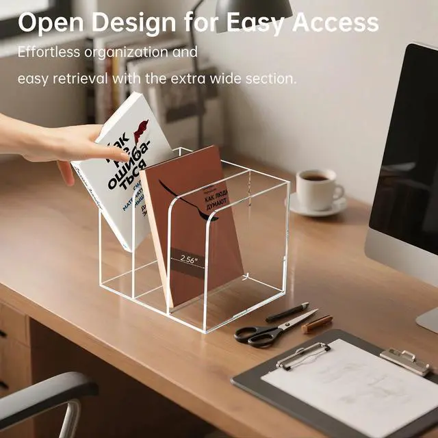 Alt view image 5 of 7 - Acrylic Desk Organizer Book Organizer, Magazine File Holder, Vertical File Organizer Stand File Folder Holder, Mail Organizer Countertop Mail Sorter File Sorter, Clear Book Ends Book Holder