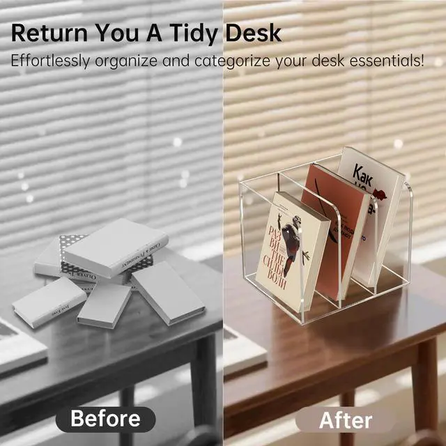 Alt view image 6 of 7 - Acrylic Desk Organizer Book Organizer, Magazine File Holder, Vertical File Organizer Stand File Folder Holder, Mail Organizer Countertop Mail Sorter File Sorter, Clear Book Ends Book Holder