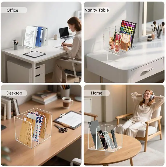 Alt view image 7 of 7 - Acrylic Desk Organizer Book Organizer, Magazine File Holder, Vertical File Organizer Stand File Folder Holder, Mail Organizer Countertop Mail Sorter File Sorter, Clear Book Ends Book Holder