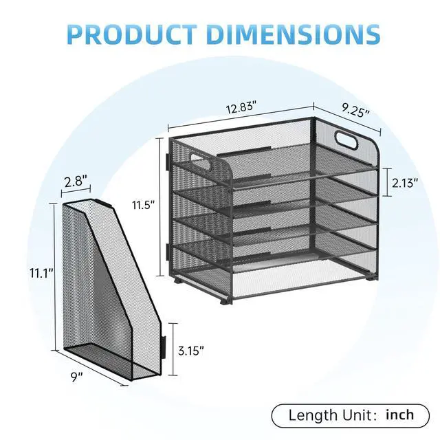 Alt view image 2 of 6 - 5-Tier Desk Organizer with File Holder, Desk Organizers and Accessories, Paper Organizer for Desk, Mesh Desktop File Organizer, Workspace Organizers for Office School Home, Black