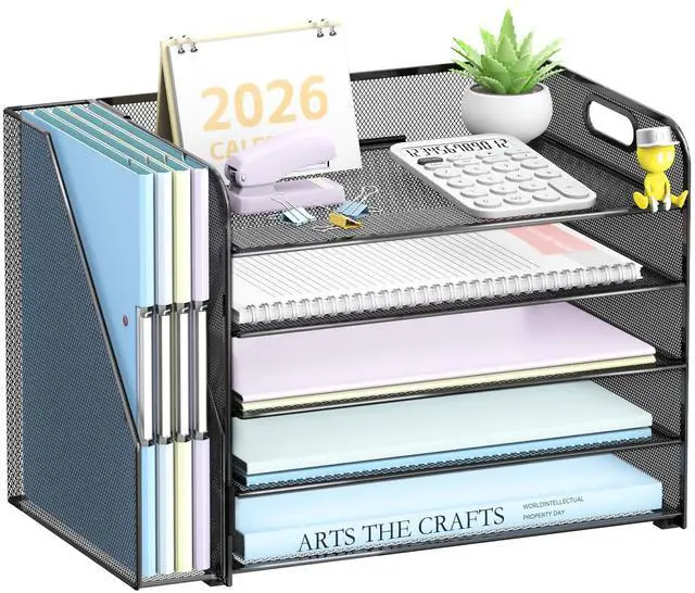 Main image of 5-Tier Desk Organizer with File Holder, Desk Organizers and Accessories, Paper Organizer for Desk, Mesh Desktop File Organizer, Workspace Organizers for Office School Home, Black