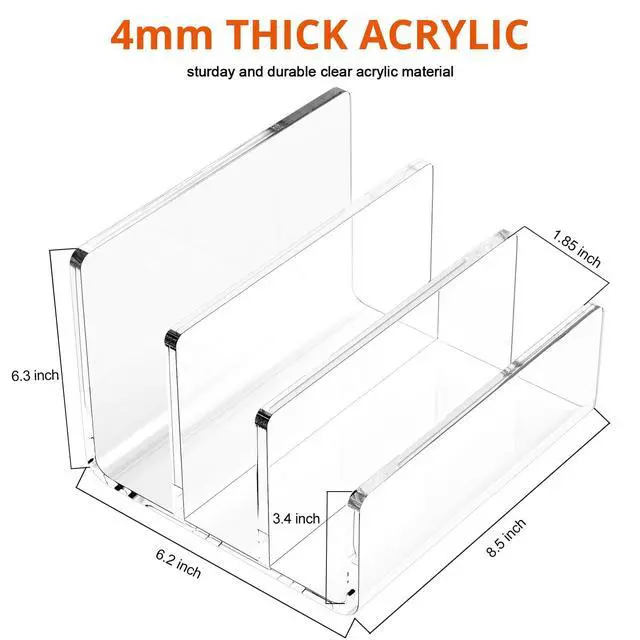 Alt view image 3 of 6 - Acrylic File Sorter, 8.5"x6.3"x6.2", Upright File Organizer for Desk, Mail Organizer Countertop, File Holder for Letter, Document, Notebook, Clear, 3 Sections