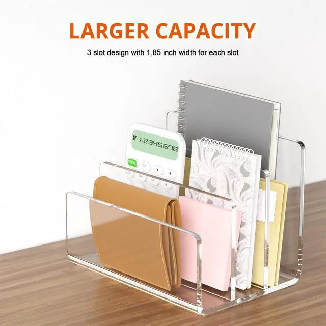 Alt view image 2 of 6 - Acrylic File Sorter, 8.5"x6.3"x6.2", Upright File Organizer for Desk, Mail Organizer Countertop, File Holder for Letter, Document, Notebook, Clear, 3 Sections