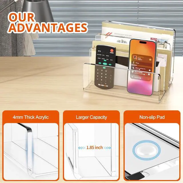 Alt view image 4 of 6 - Acrylic File Sorter, 8.5"x6.3"x6.2", Upright File Organizer for Desk, Mail Organizer Countertop, File Holder for Letter, Document, Notebook, Clear, 3 Sections