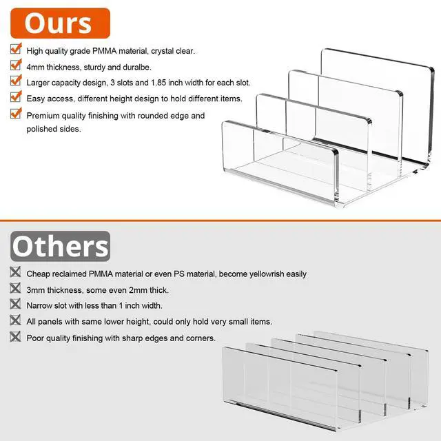 Alt view image 5 of 6 - Acrylic File Sorter, 8.5"x6.3"x6.2", Upright File Organizer for Desk, Mail Organizer Countertop, File Holder for Letter, Document, Notebook, Clear, 3 Sections