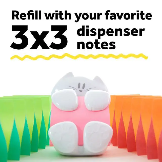 Alt view image 5 of 7 - Dispenser, Sticky Note Holder, White Cat Design, Includes 45 Pop-Up Sheets of 3 in x 3 in Pink, Sticky Notes Holder for Desk, Classroom or Office Supplies