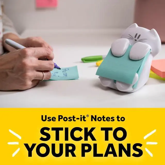Alt view image 7 of 7 - Dispenser, Sticky Note Holder, White Cat Design, Includes 45 Pop-Up Sheets of 3 in x 3 in Pink, Sticky Notes Holder for Desk, Classroom or Office Supplies