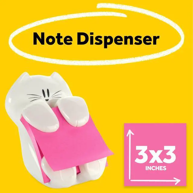 Alt view image 3 of 7 - Dispenser, Sticky Note Holder, White Cat Design, Includes 45 Pop-Up Sheets of 3 in x 3 in Pink, Sticky Notes Holder for Desk, Classroom or Office Supplies