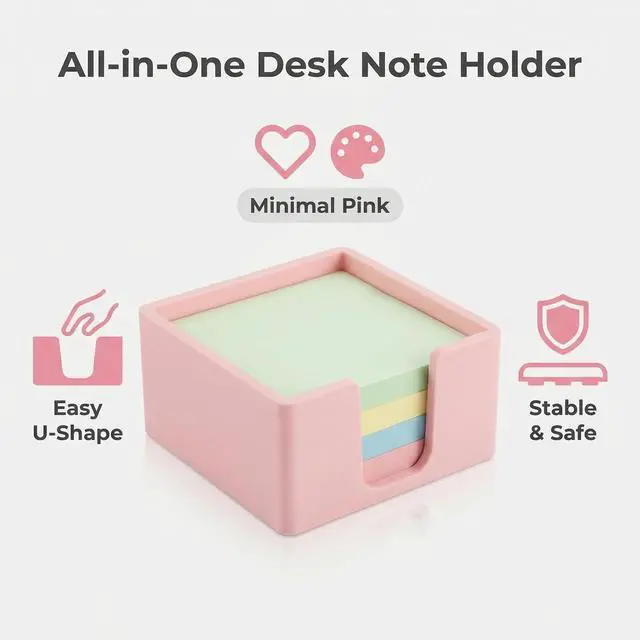 Alt view image 6 of 7 - Silicone Sticky Note Holder for Desk - Modern 3x3 Inch Memo Pad Dispenser Post Note Holder, Minimalist Desk Note Storage Organizer for Office, Home, and School, Pink