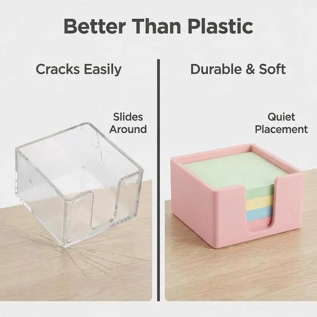 Alt view image 7 of 7 - Silicone Sticky Note Holder for Desk - Modern 3x3 Inch Memo Pad Dispenser Post Note Holder, Minimalist Desk Note Storage Organizer for Office, Home, and School, Pink