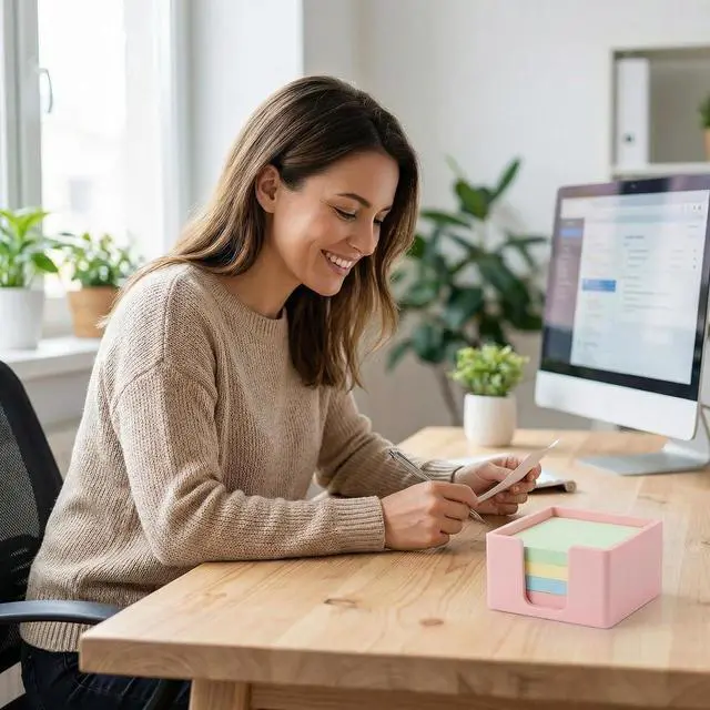 Alt view image 3 of 7 - Silicone Sticky Note Holder for Desk - Modern 3x3 Inch Memo Pad Dispenser Post Note Holder, Minimalist Desk Note Storage Organizer for Office, Home, and School, Pink